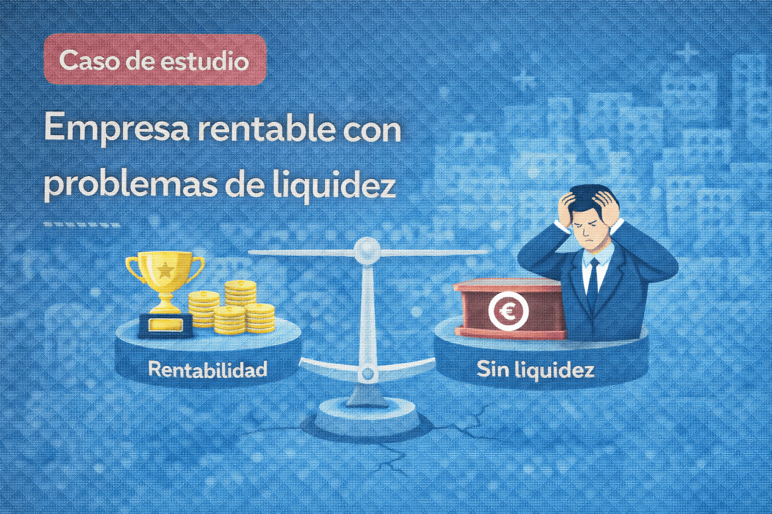 Ilustración vectorial de una empresa con alta rentabilidad pero sin liquidez, representando el contraste entre beneficios y falta de caja.
