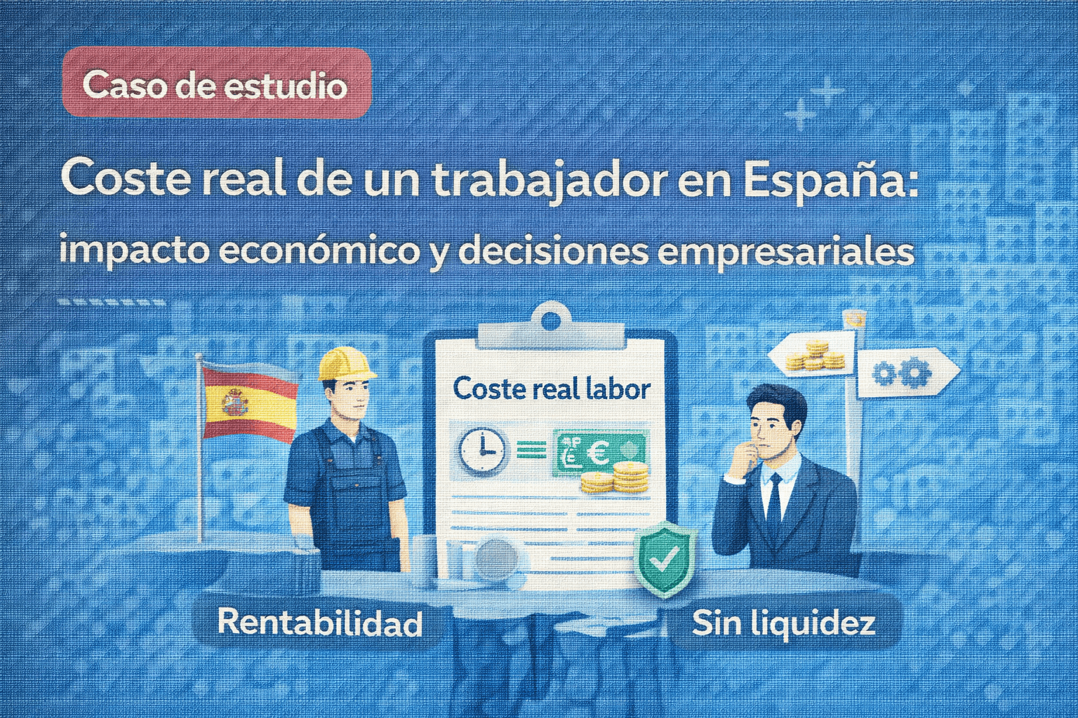 Ilustración corporativa que muestra el coste real de un trabajador en España y su impacto económico en la rentabilidad y las decisiones empresariales.